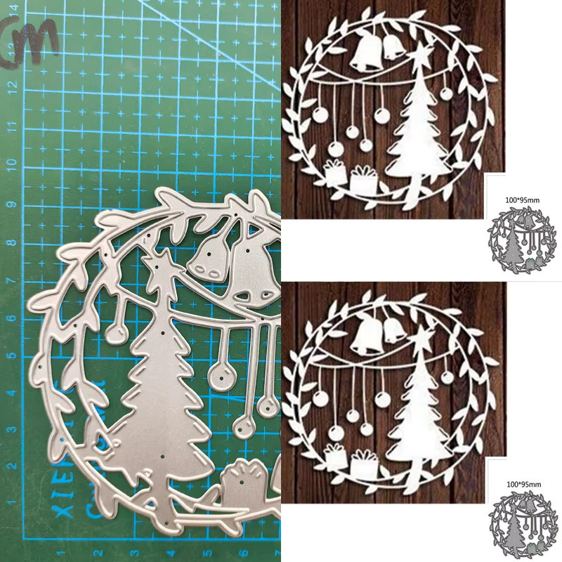 Metall Stanzform für Scrapbook mit Motiven Straßenlaterne Parkbank Wort Herz Vögel und Weihnachtsbaum in Silber - Bild 2