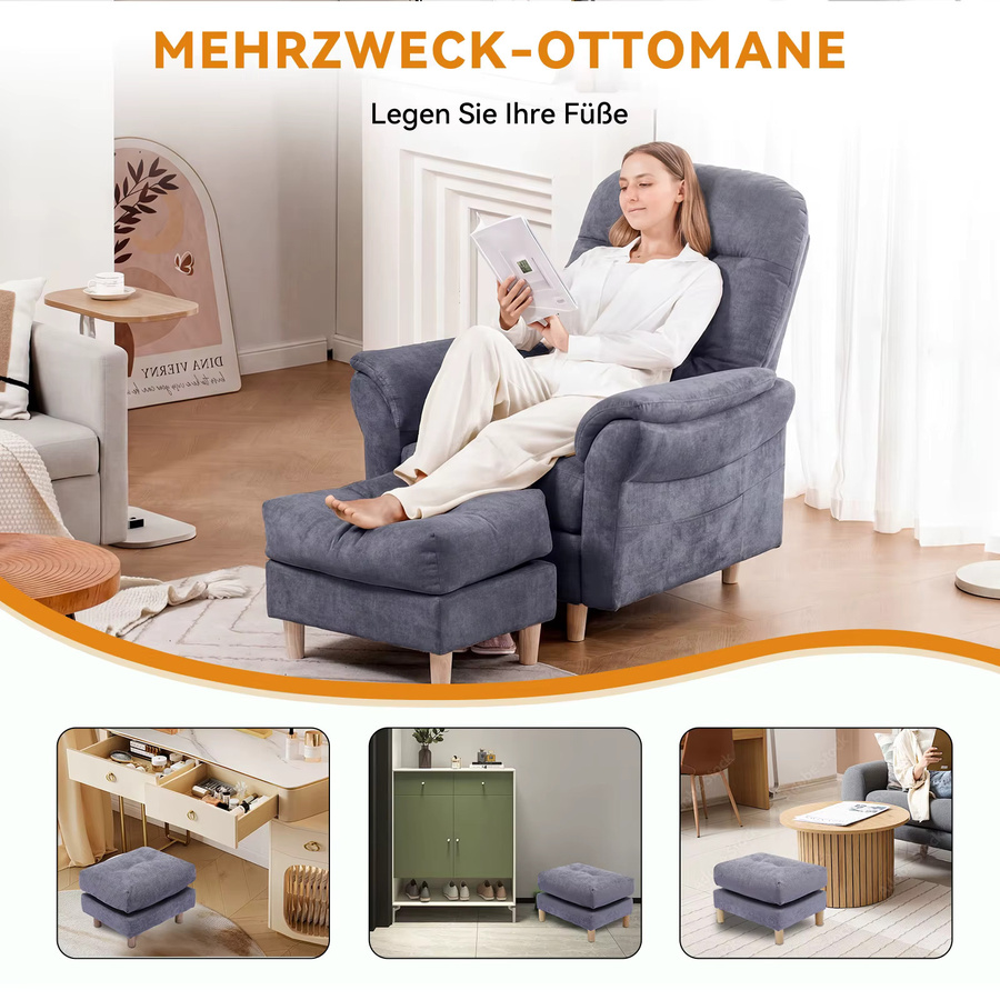 COMHOMA Relaxsessel mit Hocker und verstellbarer Rückenlehne aus Chenille Stoff, Polstersessel für Wohnzimmer und Schlafzimmer - Bild 2