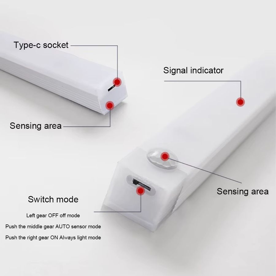 HUAJIANZM USB aufladbares Motion Sensor Nachtlicht mit 3 Lichtfarben für Schrank, Garderobe, Treppe und Küchenunterschränke - Bild 2