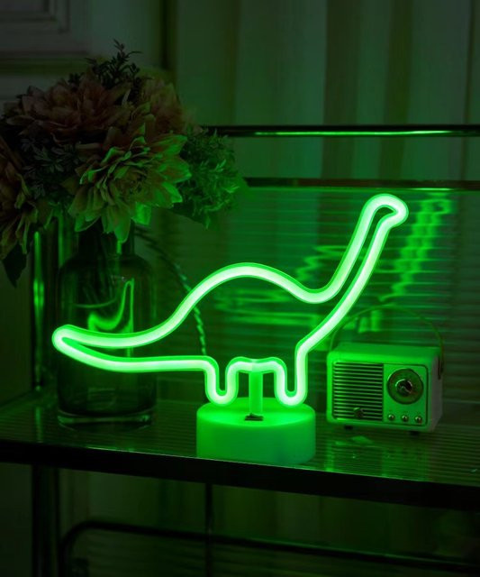 LED Neonlicht Dinosaurier Form in Grün als Nachtlampe und Raumdekoration für Kinderzimmer und Partys - Bild 1