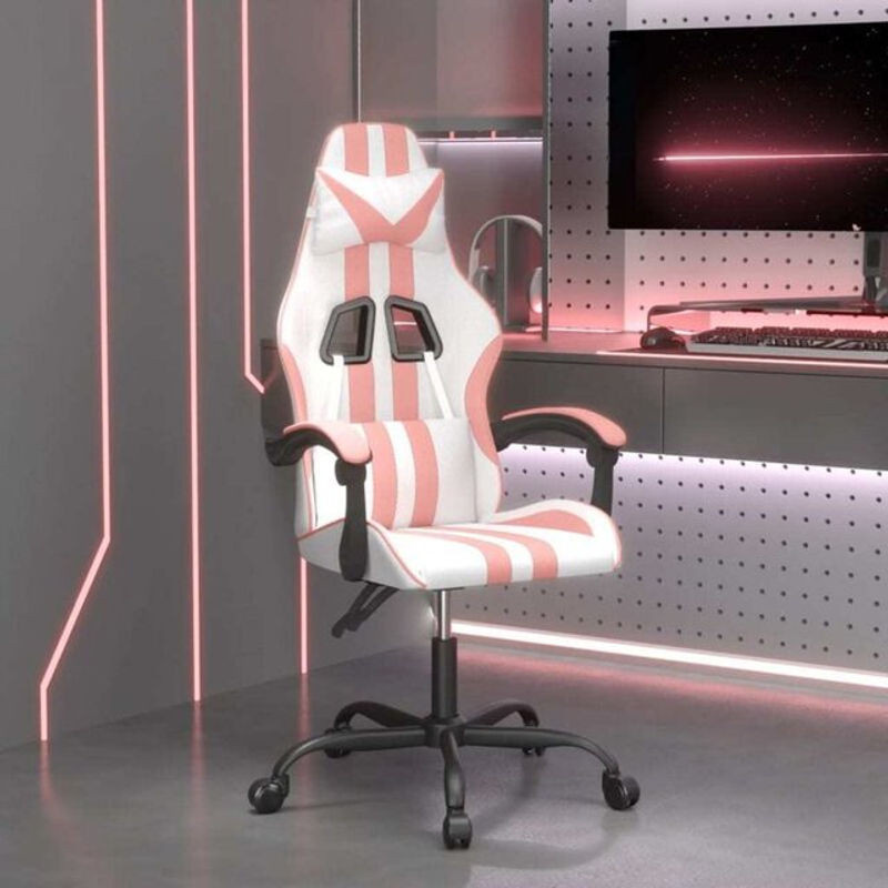vidaxl Gamingstuhl aus Kunstleder in Weiß und Rosa - Bild 1