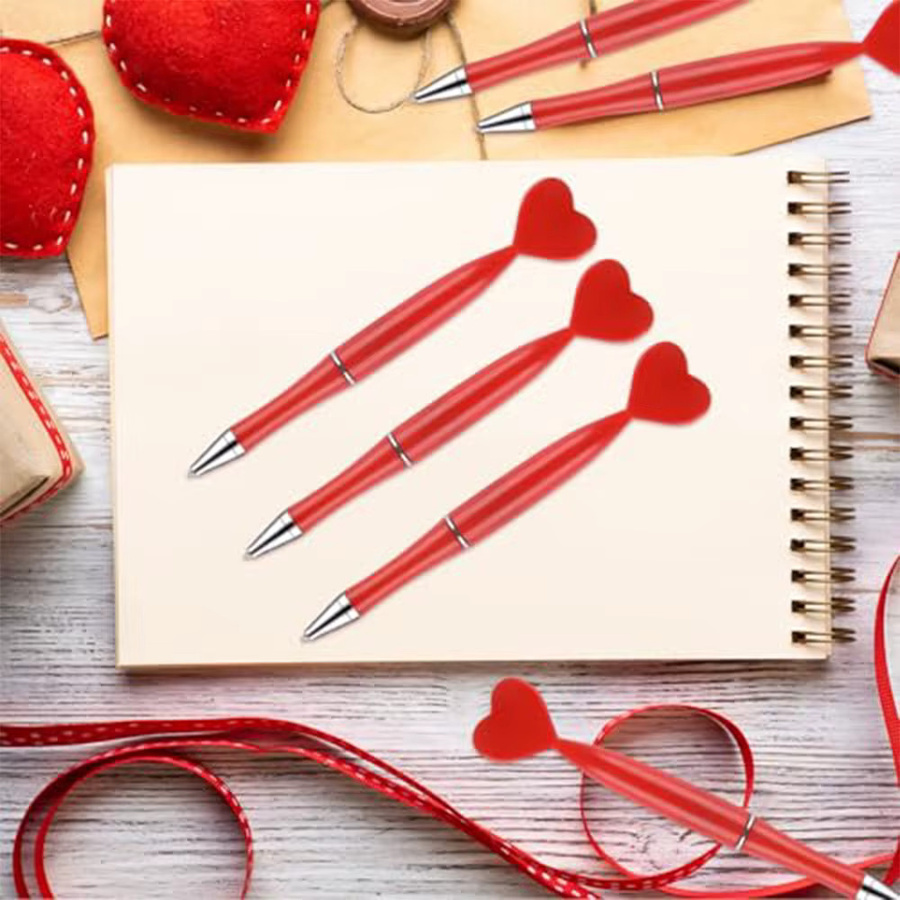 12 herzförmige Kugelschreiber in Rot für Büro und Schule als Valentinstag-Set - Bild 2