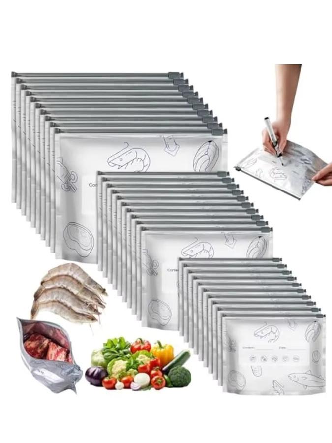 Wiederverwendbare Lebensmittelbeutel aus Aluminium mit Reißverschluss und Clip, auslaufsicher und gefrierfachgeeignet, Silber - Bild 3