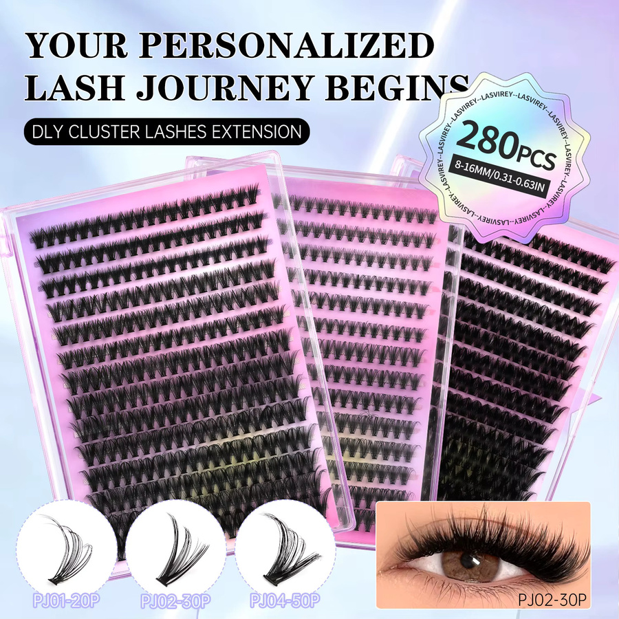 Lasvirey Lash Clusters DIY Wimpernverlängerung, 5D Volumen, Faux Nerz - Bild 3