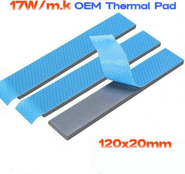 OEM Wärmeleitpad für GPU und CPU Kühlkörper mit 17 W/mK, Silikon Pad in 0,75 mm, 1,25 mm oder 1,75 mm Dicke, Größe 120 x 20 mm - Bild 1