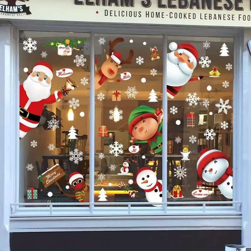 80 Stück Weihnachts-Schneeflocken-Fensteraufkleber für Glas, mehrfarbige Weihnachtsdekoration mit Motiven wie Schneeflocken, Weihnachtsmann und Rentier - Bild 5