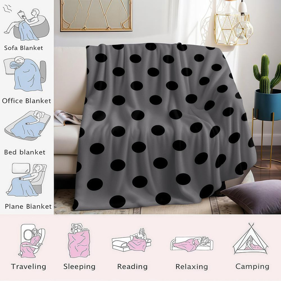JMG Household Supplies Flanelldecke mit Polka Dots in Schwarz und Grau, weiches Fleece für Sofa und Deko, B/H: 70 x 100 cm - Bild 4