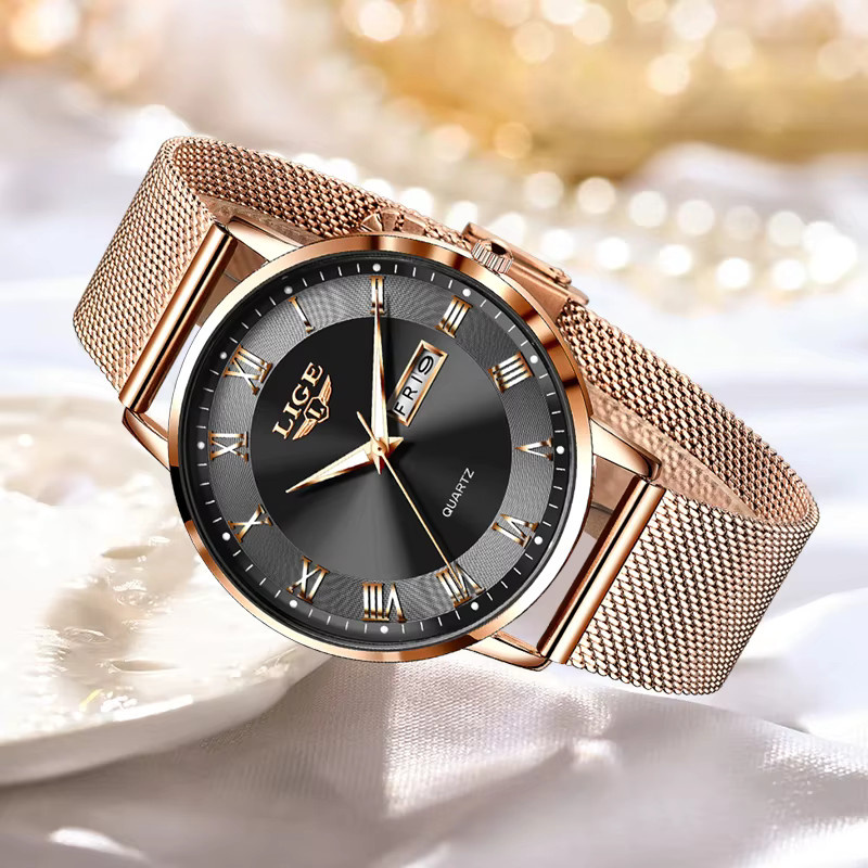 Lige Armbanduhr Edelstahl, Analoguhr, Schwarz, Damen - Bild 2