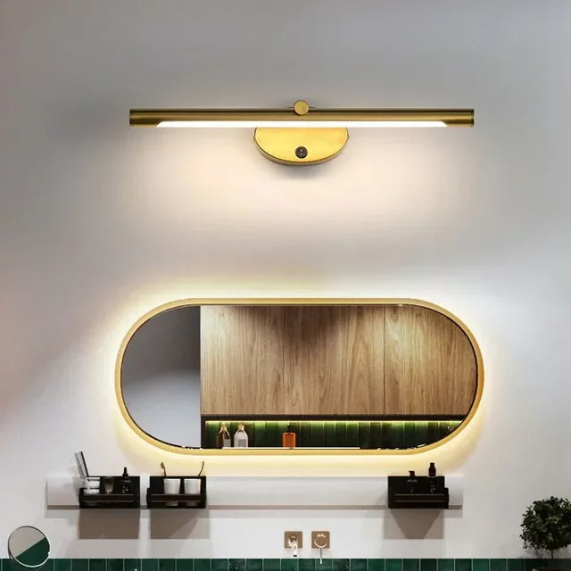 L-MANG LED Badezimmer-Wandleuchte mit Touch-Schalter, minimalistische lineare Spiegelleuchte für Badezimmer und Schlafzimmer in Weiß oder Gold/Messing - Bild 1