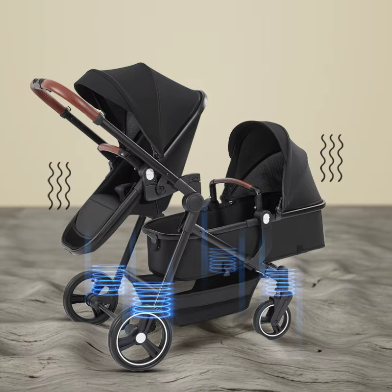 Warm house Faltbarer Zwillingskinderwagen in Schwarz als leichter Reisebuggy mit Zwei-Wege-Funktion - Bild 1