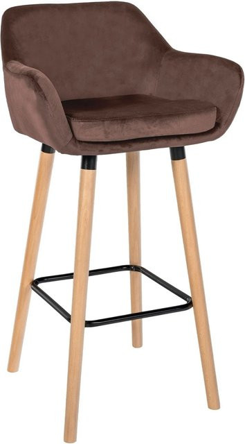 DELUKE Barhocker MIRID Samt Coffee, moderner Barstuhl mit Lehne aus Buchenholz, B/T/H: 55 x 46 x 99 cm - Bild 1