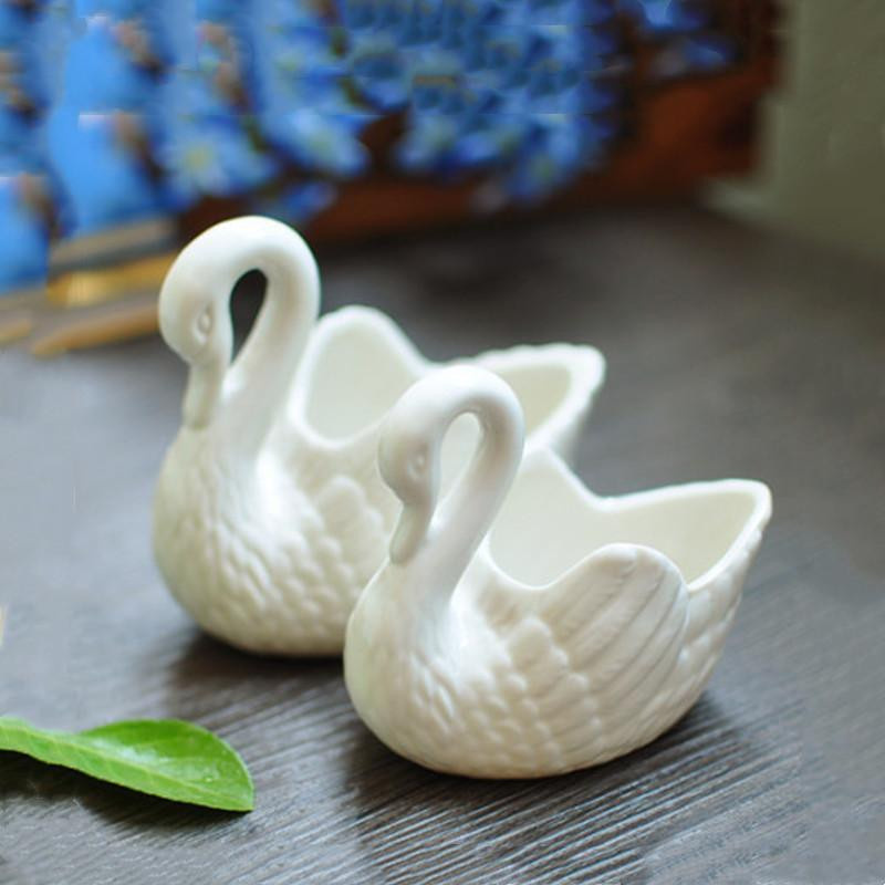 Yiran Furniture Keramik-Blumentopf Schwan in Weiß, Dekovase für Sukkulenten und Schmuck, B/T/H: 10 x 6 x 8 cm - Bild 3
