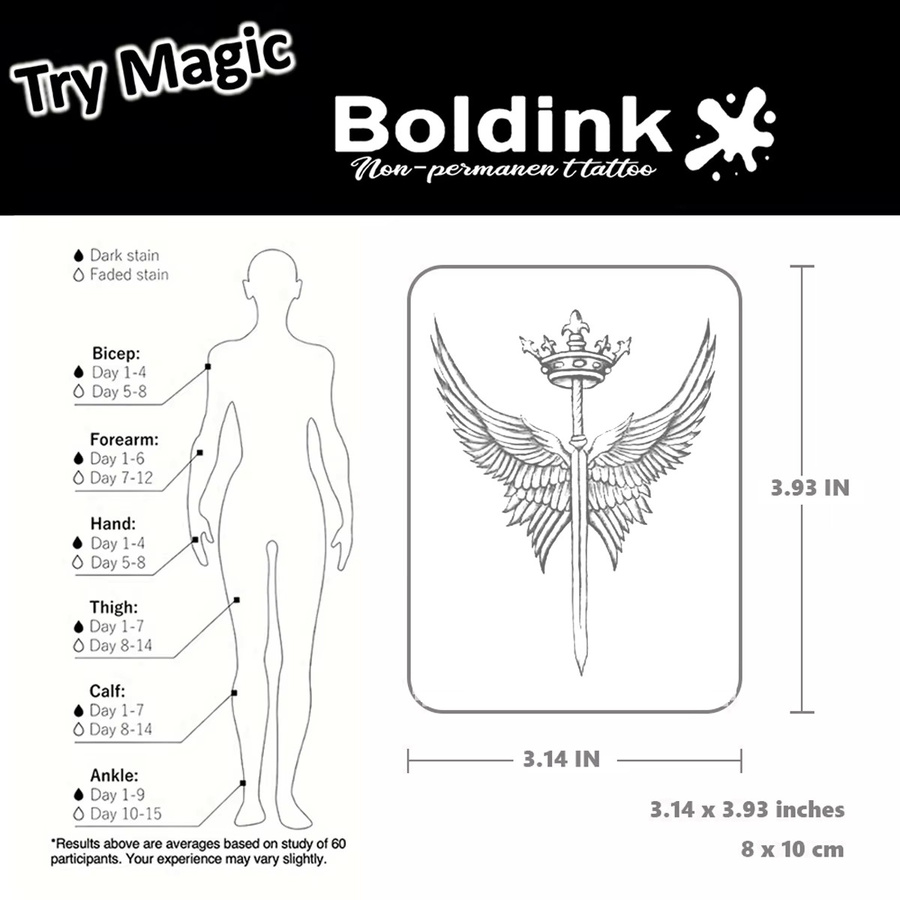 Boldink Temporäres Tattoo Kröntes Schwert mit Flügeln, wasserfest - Bild 4
