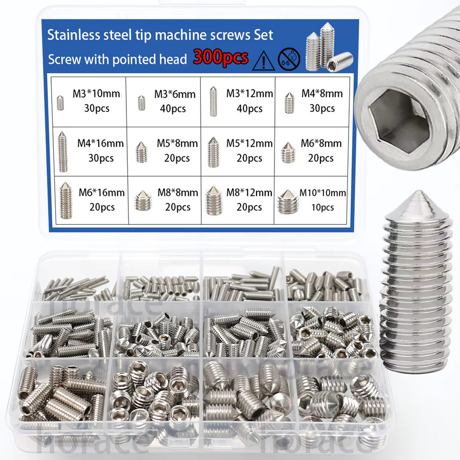 MIVM Edelstahl-Set mit Innensechskantschrauben, Stellschrauben und spitzen Ösen, 300 Stück, Silber - Bild 2
