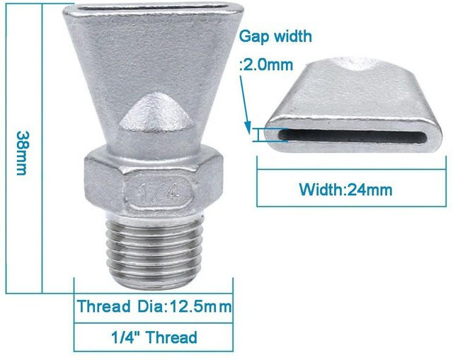 Qianchangfu Hitzebeständige Flachstrahl-Sprühdüse aus Edelstahl in Silber mit 2,0 mm Spaltweite und 1/4 Zoll Anschluss - Bild 1