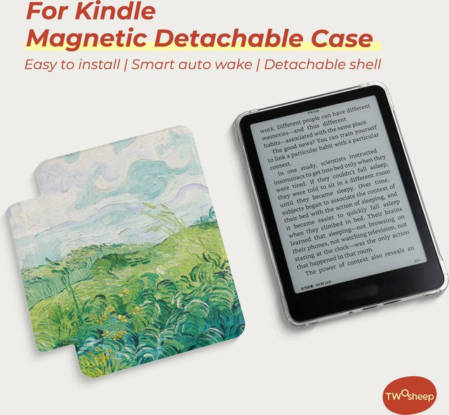 Twosheep Hülle für Kindle 11. Generation mit Ölgemälde-Design, magnetisch abnehmbar, transparente Rückseite und Auto-Wake/Sleep-Funktion, Multicolor - Bild 1
