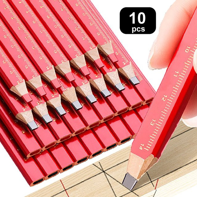 LOLEDE Zimmermannsbleistift mit dickem Graphitkern und Skala für DIY-Markierungen in Schwarz, Rot oder Lila - Bild 1