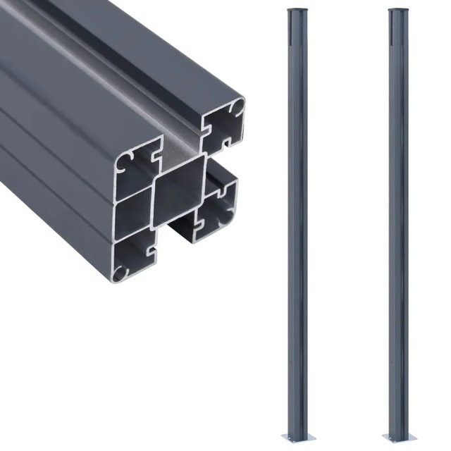 vidaXL Zaunpfosten Set aus Aluminium und Stahl in Dunkelgrau, 2 Stück, Höhe: 185 cm - Bild 1