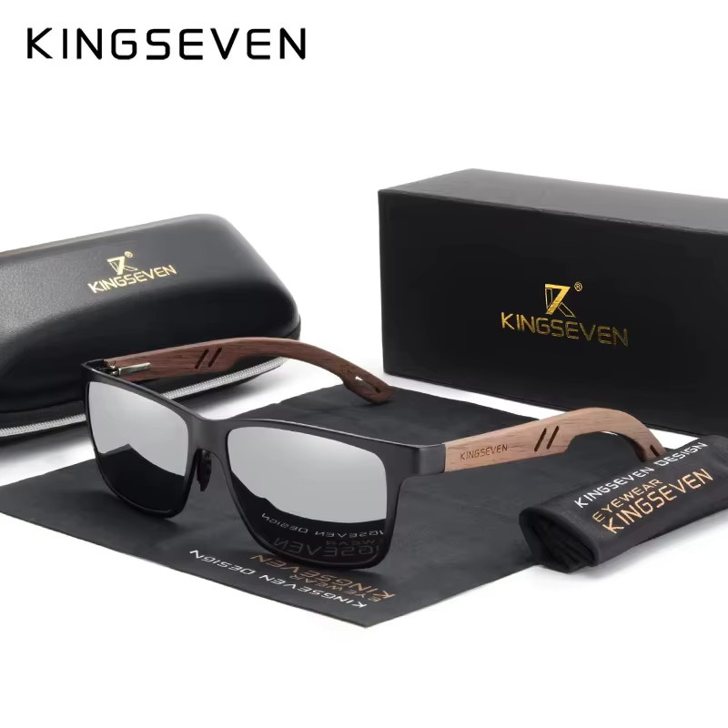 KINGSEVEN Sonnenbrille Holz, Rechteck, Vollrand, Unisex, polarisiert - Bild 2