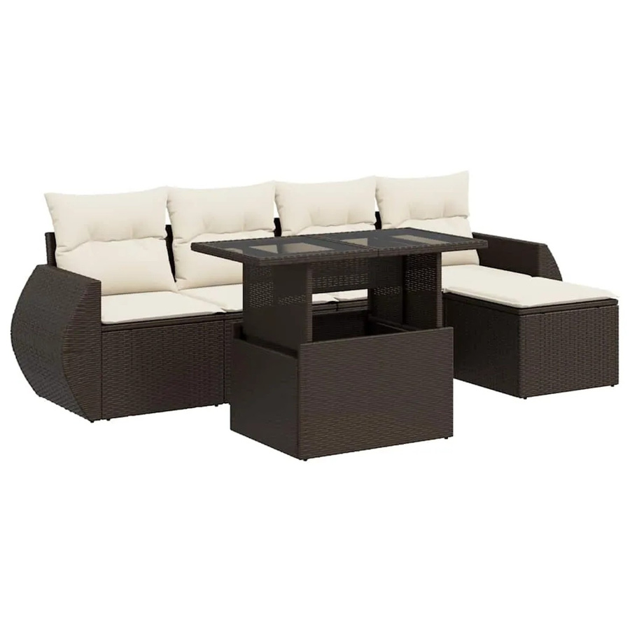 vidaXL 6-teilige Garten-Sofagarnitur aus braunem Poly-Rattan mit cremeweißen Kissen und pulverbeschichtetem Stahlgestell - Bild 2