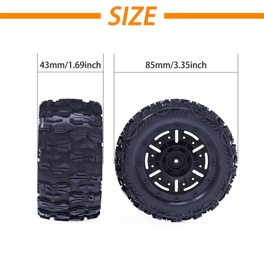ZD RACING MT-16 Räder Reifen, 4-teiliges Set, 1:16, 85mm, 12mm Hex, Schwarz - Bild 2