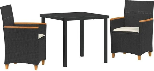 vidaXL Garten Essgruppe aus Poly-Rattan und Glas in Schwarz, 3-teilig - Bild 1