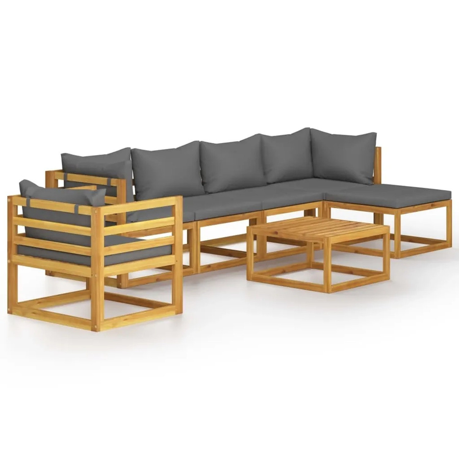 vidaXL 7-tlg. Garten-Lounge-Set in U-Form aus Akazienholz mit grauen Polsterauflagen - Bild 2