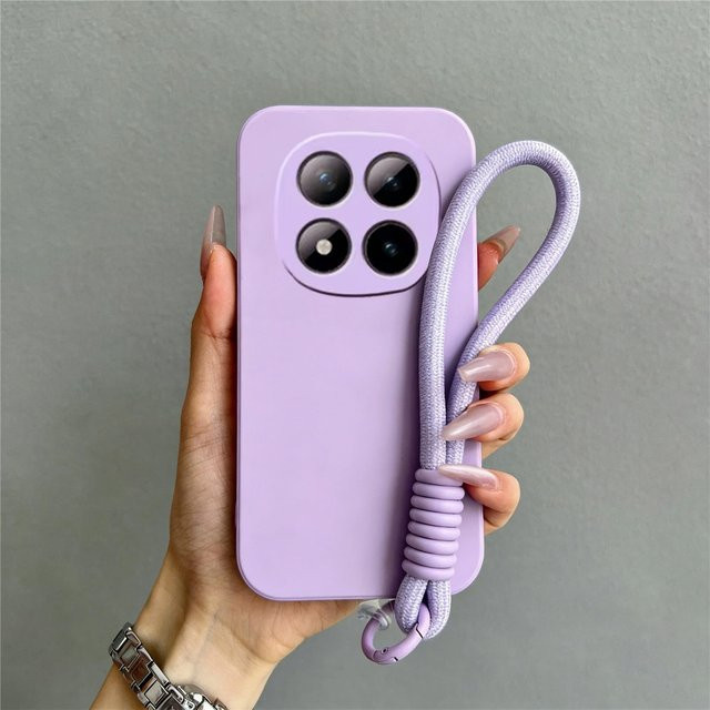 Matte Silikon-Handyhülle mit Seil-Lanyard für Xiaomi Poco X7 X6 X5 X3 Pro M8 M7 M6 F6 F7 F3 F4 POCO C65 C75 C85 in Purple - Bild 1