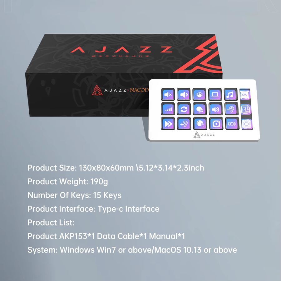 AJAZZ AKP153 Desktop-Controller-Tastatur in Schwarz mit 15 Makro-LCD-Tasten, seitlichem Bildschirm und USB-C Anschluss - Bild 6