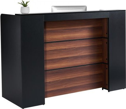 VEVOR Empfangstresen Rechteckig mit LED-Beleuchtung für Büro, Lobby und Beauty Salon, Schwarz & Braun, B/T/H: 160 x 60 x 111 cm - Bild 1