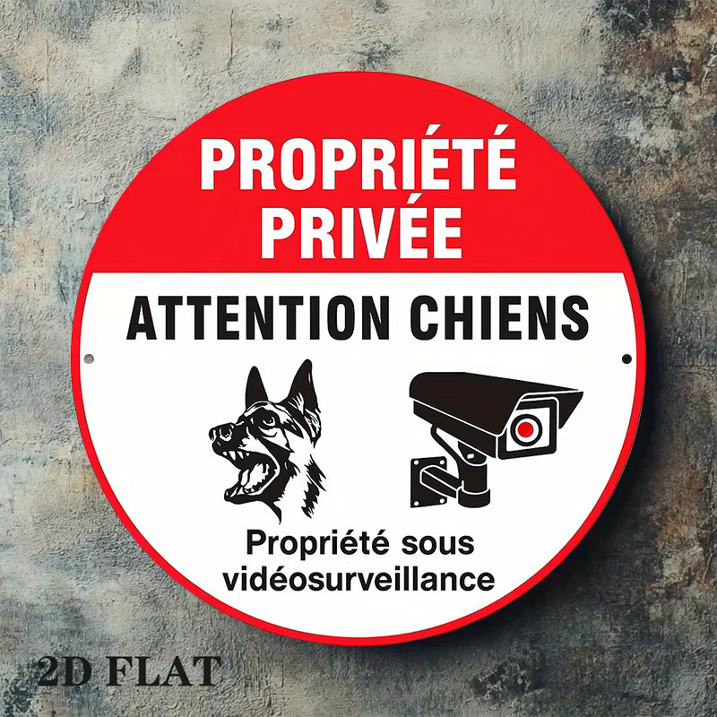CIFBUY Rundes Vintage-Schild Privatgrundstück & Vorsicht vor dem Hund aus Aluminium, Farbe: Rot, Durchmesser: 20,32 cm - Bild 3