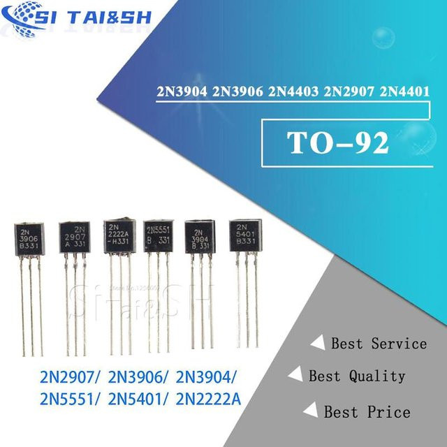 100 Stück Transistor Set Si Tai&SH in Schwarz mit Modellen 2N3904, 2N3906, 2N4403, 2N2907, 2N4401, 2N2222, PN2222, 2N5401, 2N5551 im TO-92 Gehäuse (BIS-92) - Bild 1
