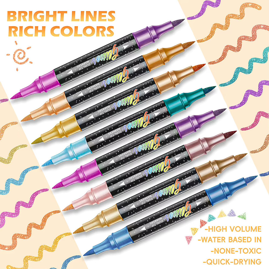 Zweifarbige Glitzereffekt-Pinselmarker mit zwei Spitzen für Doodle-Schreiben, Mehrfarbig - Bild 2