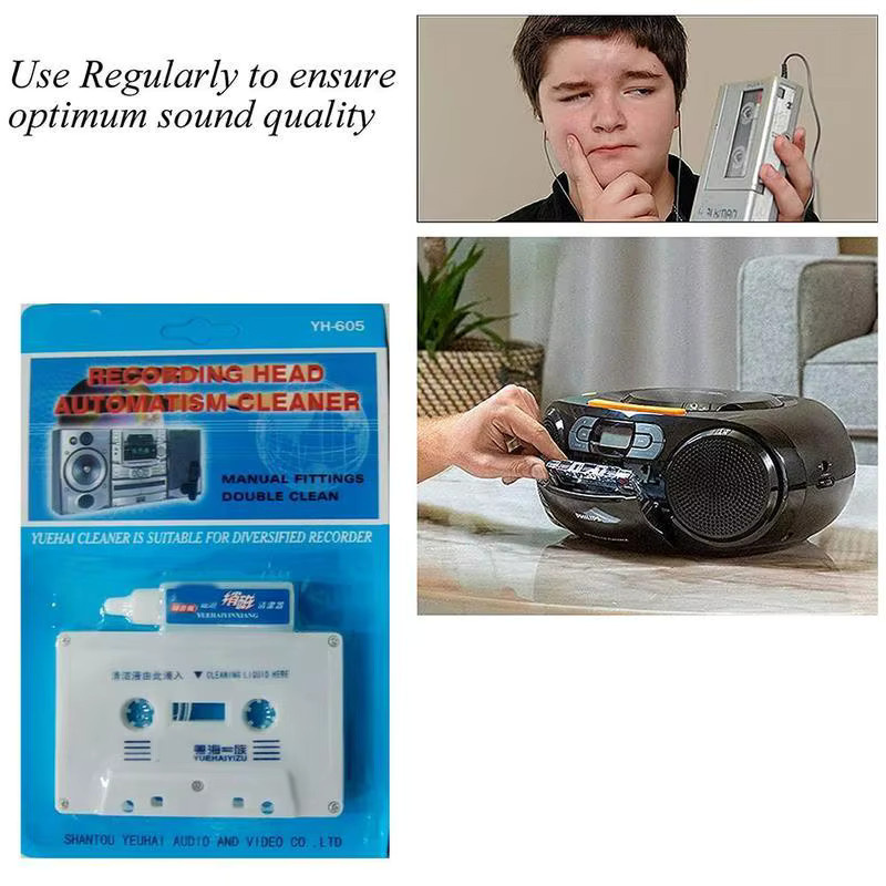 Set aus Audio-Kassettenbandgerät, Kopfreiniger und Repeater in Weiß - Bild 5
