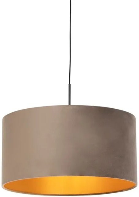 QAZQA Hängelampe mit Veloursschirm in Taupe und Gold, Durchmesser: 50 cm - Bild 1