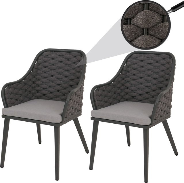 2er-Set MCW Gartenstühle aus Aluminium mit Olefin Seilgeflecht in Anthrazit und hellgrauen Kissen - Bild 1
