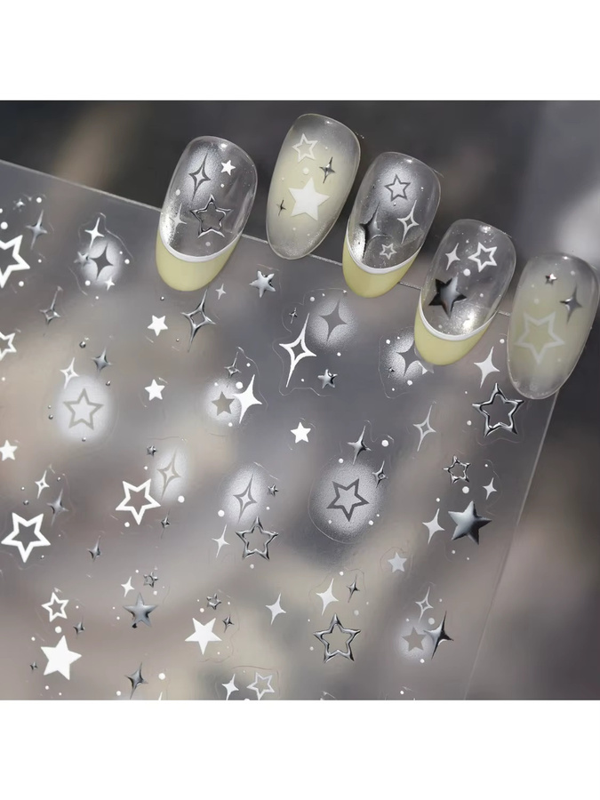 NAILFYOU Nagelkunst-Aufkleber, Silberweiß, 5D Sterne - Bild 2