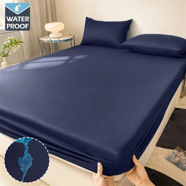 Wasserdichter Matratzenbezug Yifulin aus Mikrofaser in Blau, atmungsaktives Spannbettlaken mit Gummiband, B/T: 160 x 200 cm - Bild 1