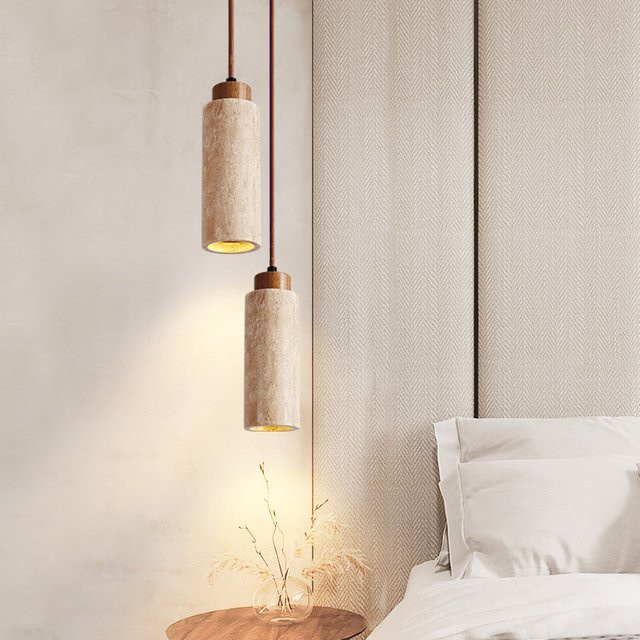 Moderne Pendelleuchte aus Stein in Beige und Schwarz mit minimalistischem Design für das Esszimmer - Bild 1
