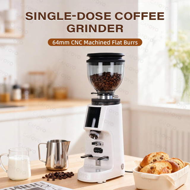 CAFOVO G764F Kaffeemühle mit 64 mm Flachmahlscheiben, 100-Stufen-Einstellung und Quantifizierung, Weiß - Bild 1