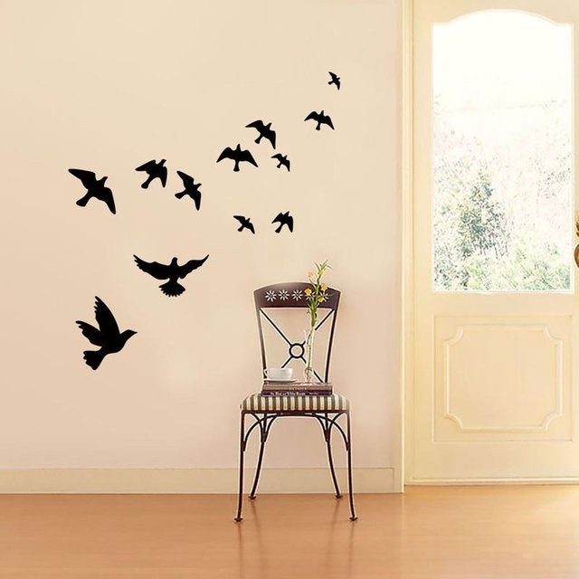 Vogelgruppe Wandaufkleber Schwarz aus PVC für Wohnzimmer und TV-Hintergrund von Binchi Outdoor Product - Bild 1