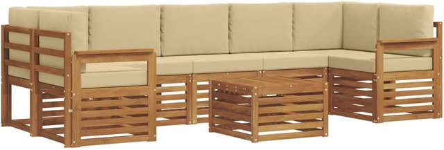 vidaXL Sofagarnitur 8-teilig L-Form aus Massivholz Akazie in Natur und Beige mit Polsterung und Kissen - Bild 1