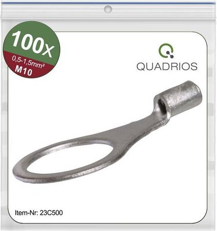 Quadrios 23C500 Ringkabelschuh Unisoliert, Farbe: Silber, Querschnitt max. 1,5mm², Loch-Ø 10,5mm, 100 Stück - Bild 1