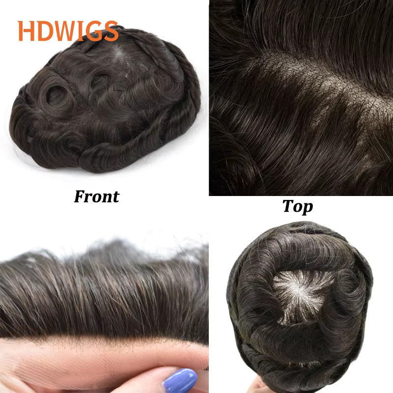 HDWIGS Herren-Haarprothese, Indisches Echthaar, Schweizer Spitze, PU - Bild 4