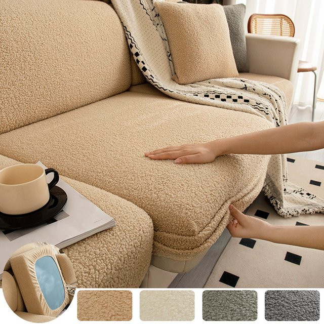 S-EMIGA Plüsch-Sitzkissenbezug aus Teddy-Fleece in Beige, ultraweich und schmutzabweisend - Bild 1