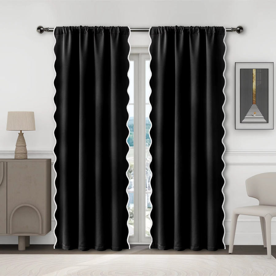 CENTURyMiG Verdunkelungsvorhang im Vintage-Stil mit Wellensaum, Beige oder Schwarz, Breite: 100 cm, Höhe: 130 cm - Bild 2