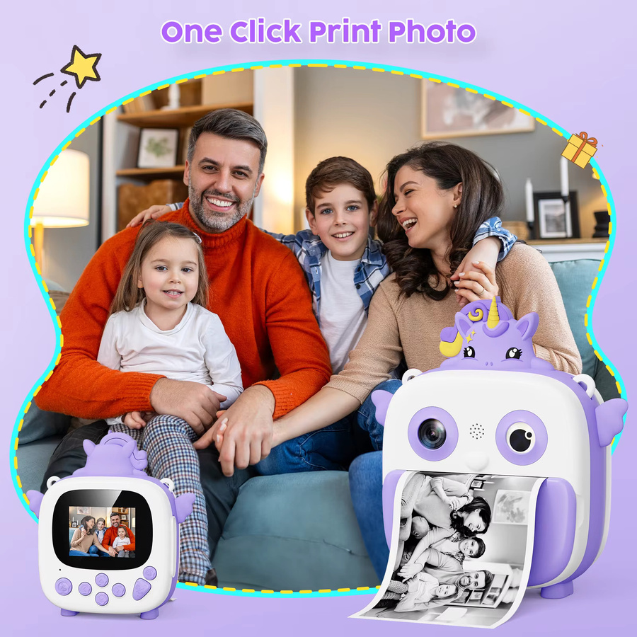 RIVGOT Kinderkamera mit Sofortdruck, 48 MP Selfie-Digitalkamera in Rosa/Pink mit 1080P HD-Video und 32 GB Speicherkarte - Bild 2