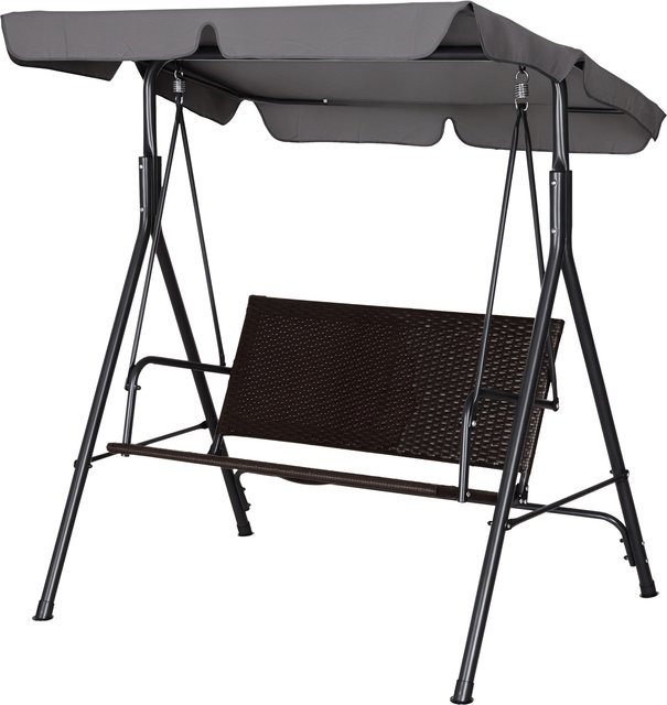 Outsunny Hollywoodschaukel 2-Sitzer Gartenschaukel mit verstellbarem Sonnendach aus Polyrattan und Stahlrahmen, B/T/H: 140 x 110 x 151 cm - Bild 1