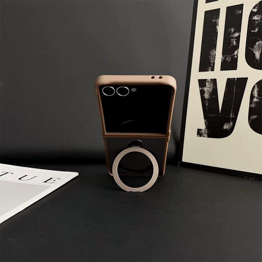 Magnetische 360 Grad drehbare Schutzhülle aus Kohlefaser-Leder für Samsung Galaxy Z Flip 7, FE 6, 5, 4, 3 in Braun mit MagSafe Kompatibilität - Bild 4