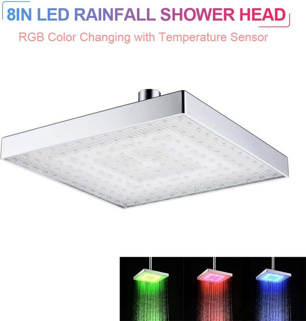 TOMTOP JMS Quadratischer LED Regenduschkopf in Mattschwarz mit RGB-Farbtemperatursteuerung und Hochdruck-Wasserfall Funktion, Durchmesser: 30,48 cm - Bild 1